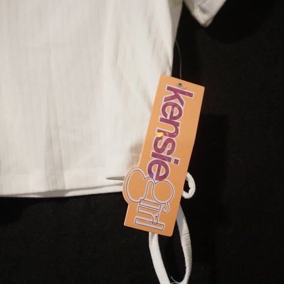 Kensie Girl White Square Neck Ribbed Tie Side Tee Girl’s Size 10 - Picture 3 of 6